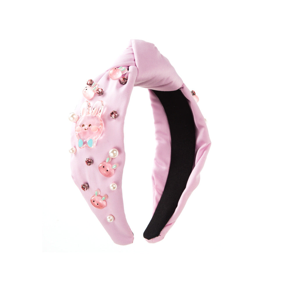 Wholesale Easter Hand-sewn Rhinestone Pearl Cute Transparent Rabbit Cartoon Headband